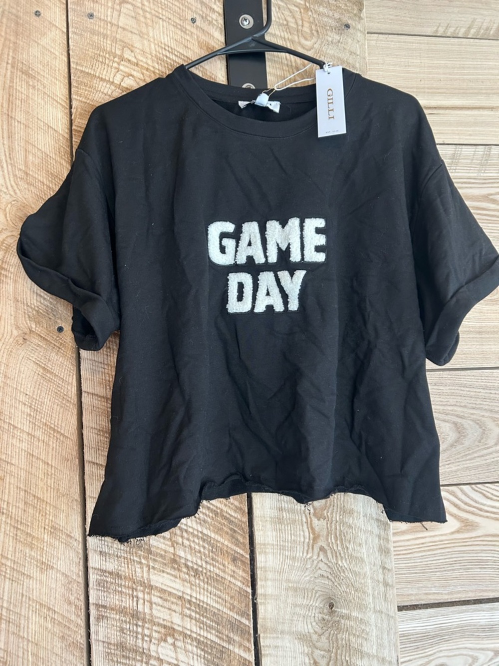 Gilli Black Tee with White Chenille "GAME DAY" Graphic